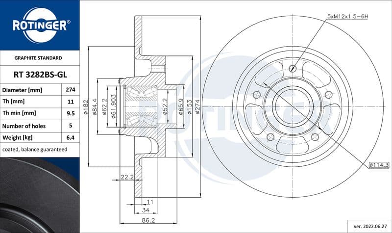 Disc frana ROTINGER GRAPHITE LINE RT 3282BS-GL