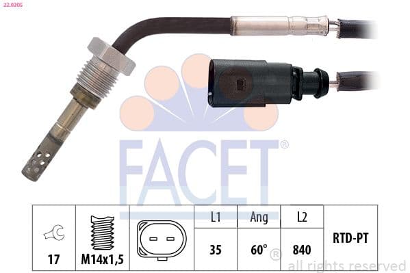 Senzor, temperatura gaze evacuare FACET Made in Italy - OE Equivalent 22.0205