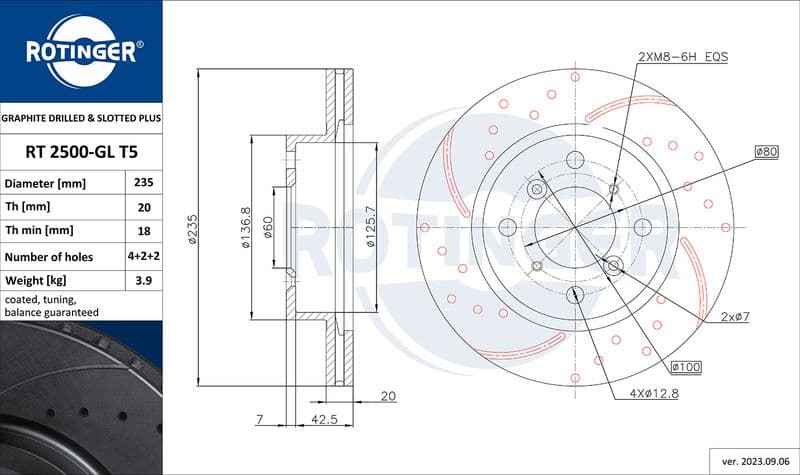 Disc frana ROTINGER GRAPHITE DRILLED & SLOTTED PLUS RT 2500-GL T5
