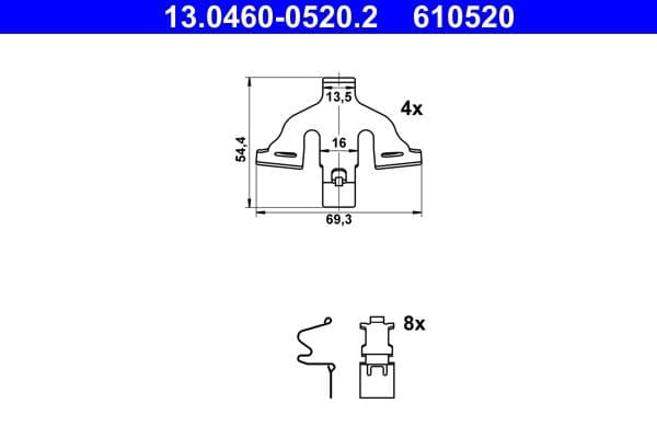 Set accesorii, placute frana ATE 13.0460-0520.2