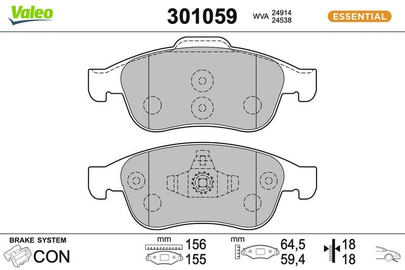 set placute frana,frana disc VALEO ESSENTIAL 301059
