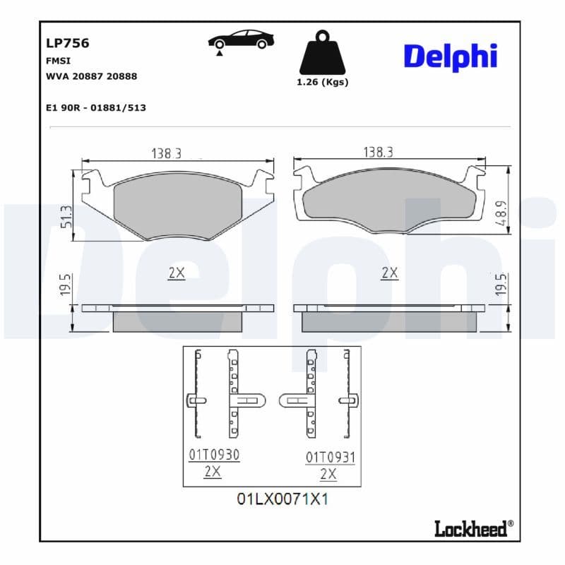 set placute frana,frana disc DELPHI LP756