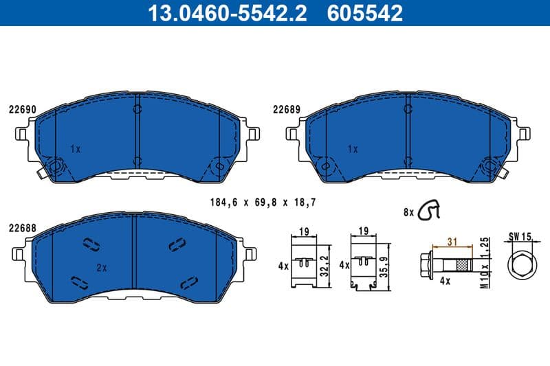 set placute frana,frana disc ATE 13.0460-5542.2