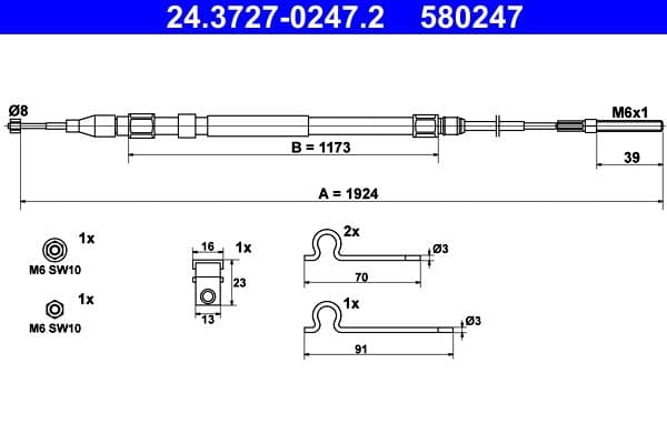 Cablu, frana de parcare ATE 24.3727-0247.2