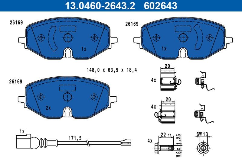 set placute frana,frana disc ATE 13.0460-2643.2