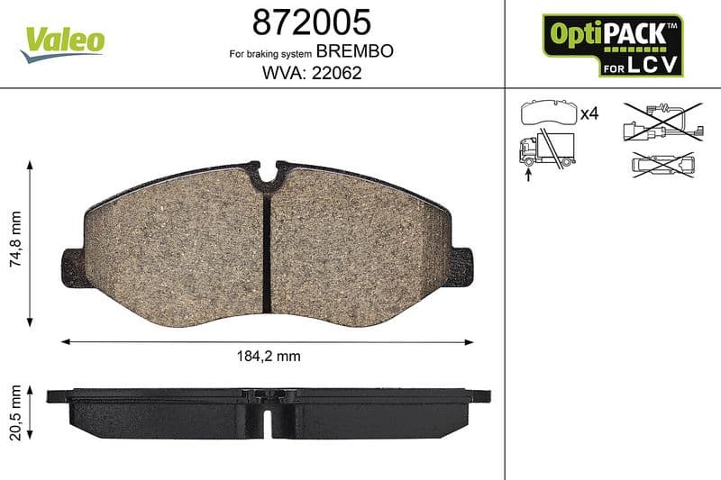 set placute frana,frana disc VALEO OPTIPACK for LCV 872005