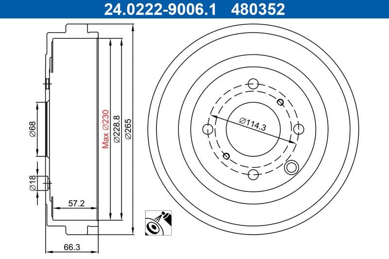 Tambur frana ATE 24.0222-9006.1