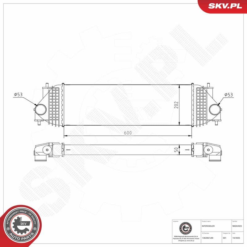 Intercooler, compresor ESEN SKV 98SKV023