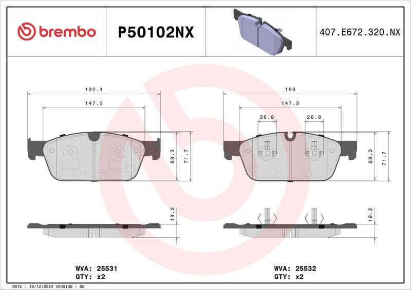 set placute frana,frana disc BREMBO XTRA LINE - Ceramic P50102NX