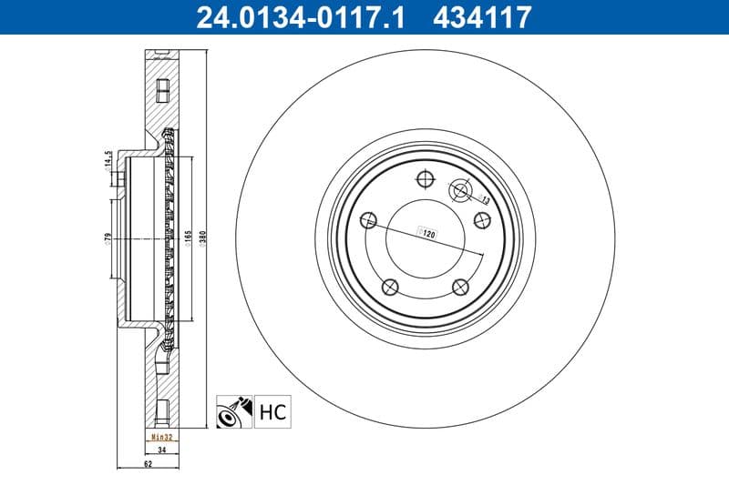 Disc frana ATE 24.0134-0117.1