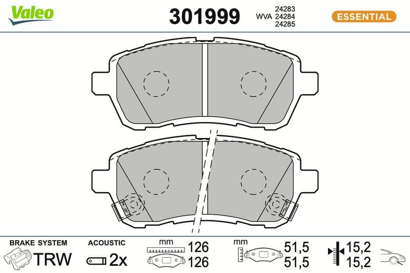 set placute frana,frana disc VALEO ESSENTIAL 301999