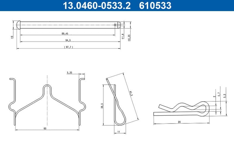 Set accesorii, placute frana ATE 13.0460-0533.2