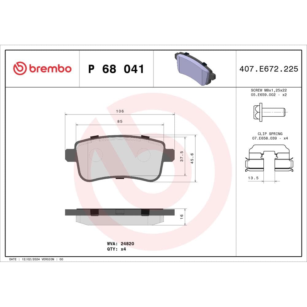 Set placute frana disc BREMBO P 68 041