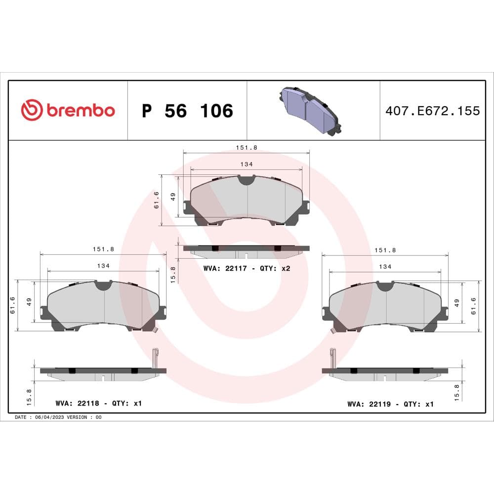 Set placute frana disc BREMBO P 56 106