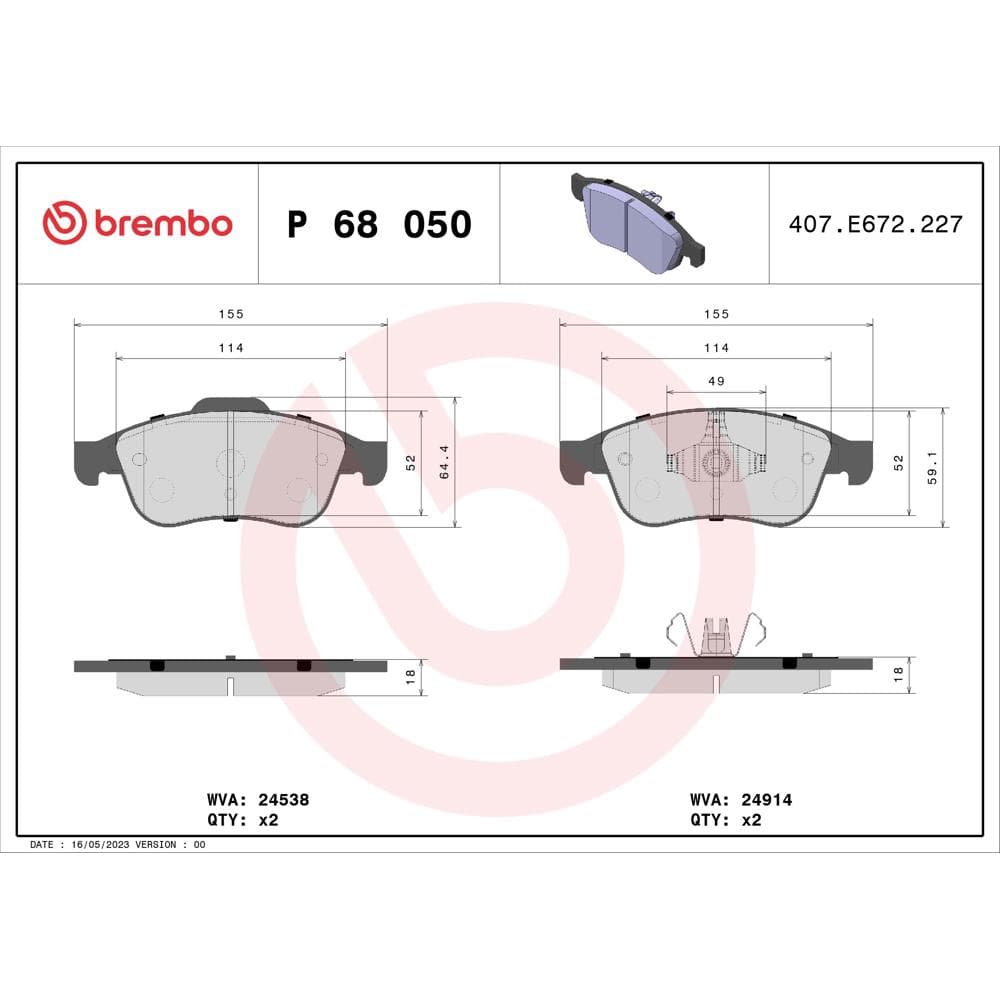 Set placute frana disc BREMBO P 68 050