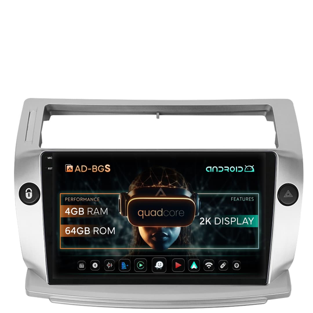 Navigatie 2K Citroen C4 (2004-2014), Android, S-Quadcore 4GB RAM + 64GB ROM, 9.5 Inch - AD-BGS90042K+AD-BGRKIT346