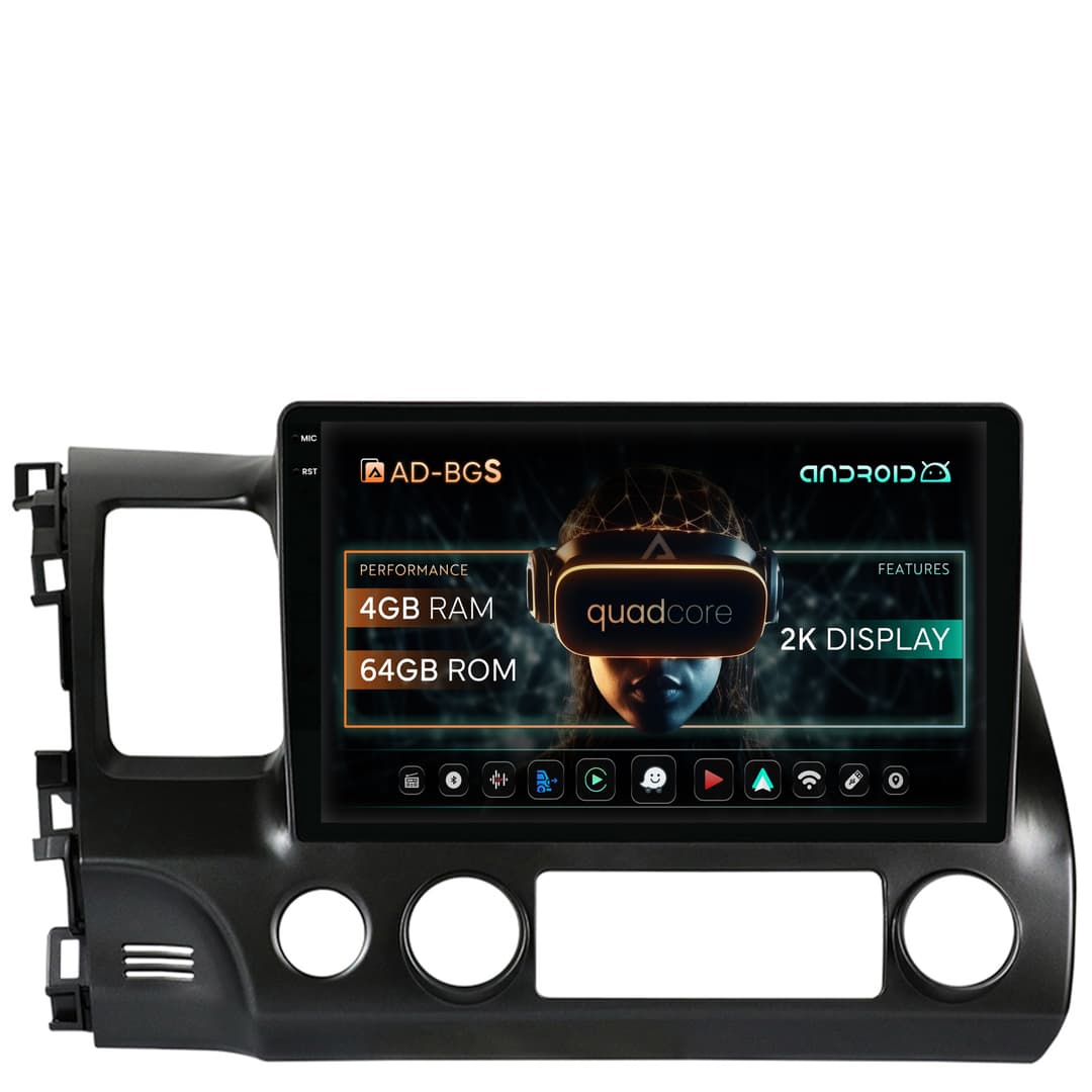 Navigatie 2K Honda Civic (2005-2012), Android, S-Quadcore 4GB RAM + 64GB ROM, 9.5 Inch - AD-BGS100042K+AD-BGRKIT008