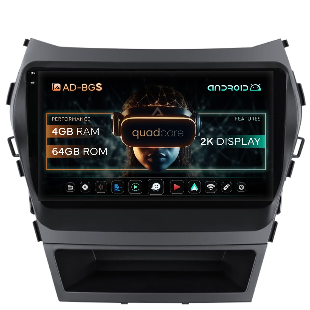 Navigatie 2K Hyundai Santa Fe IX45 (2013-2017), Android, S-Quadcore 4GB RAM + 64GB ROM, 9.5 Inch - AD-BGS90042K+AD-BGRKIT182