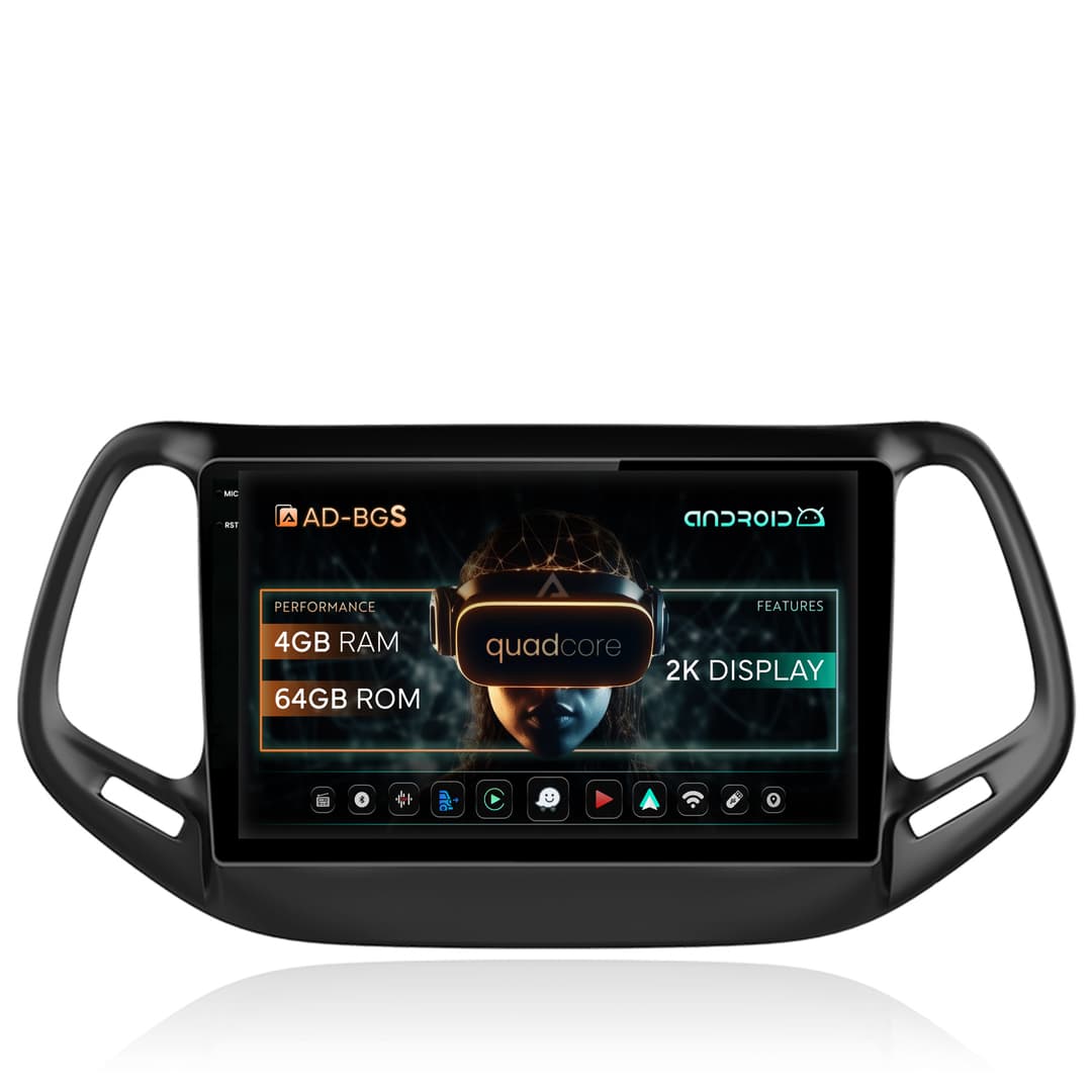 Navigatie 2K Jeep Compass (2016+), Android, S-Quadcore 4GB RAM + 64GB ROM, 10.36 Inch - AD-BGS100042K+AD-BGRKIT287