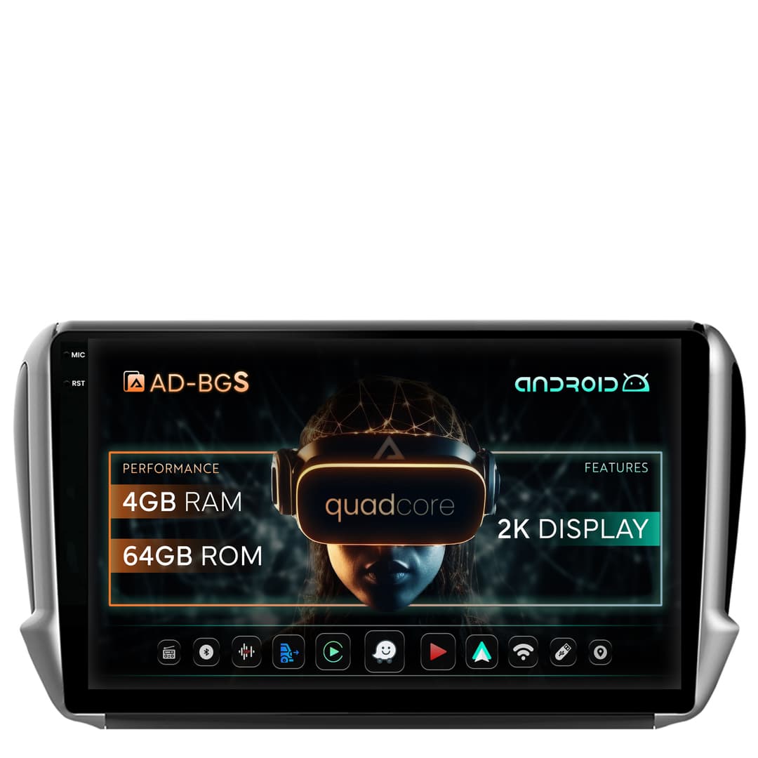 Navigatie 2K Peugeot 208 2008 (2012+), Android, S-Quadcore 4GB RAM + 64GB ROM, 10.36 Inch - AD-BGS100042K+AD-BGRKIT258