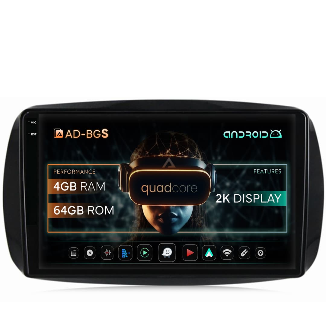 Navigatie 2K Smart For Two (2016-Prezent), Android, S-Quadcore 4GB RAM + 64GB ROM, 9.5 Inch - AD-BGS90042K+AD-BGRKIT412