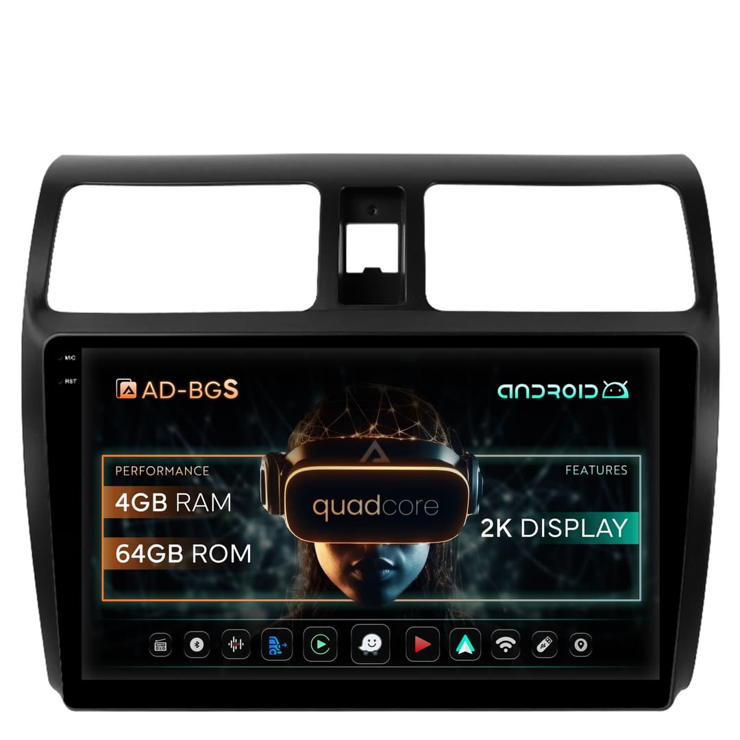 Navigatie 2K Suzuki Swift (2003-2010), Android, S-Quadcore 4GB RAM + 64GB ROM, 10.36 Inch - AD-BGS100042K+AD-BGRKIT301
