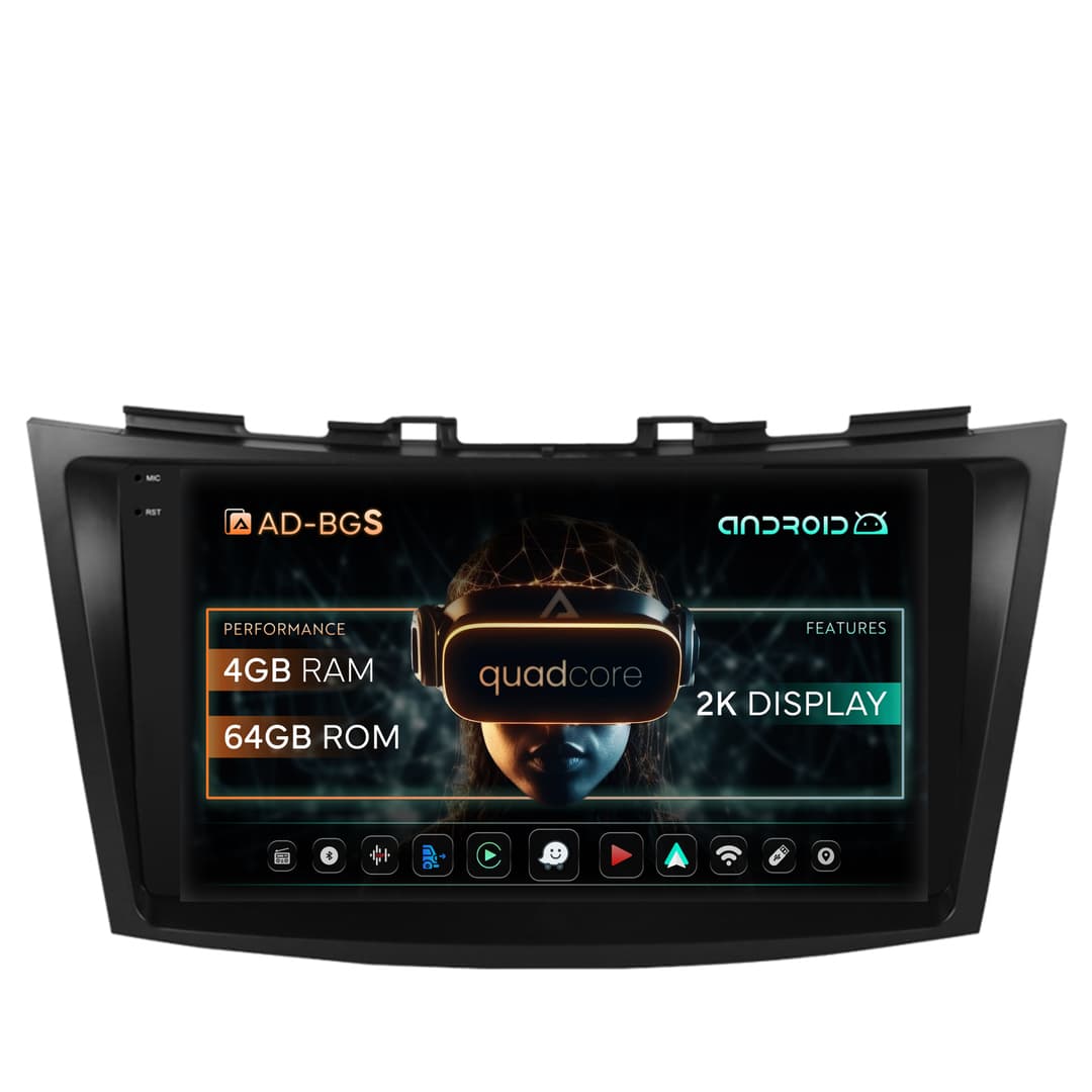 Navigatie 2K Suzuki Swift (2011-2017), Android, S-Quadcore 4GB RAM + 64GB ROM, 9.5 Inch - AD-BGS90042K+AD-BGRKIT304