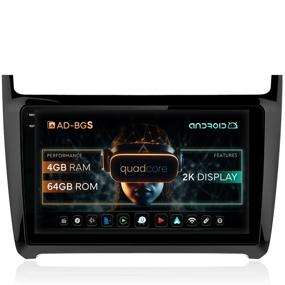 Navigatie 2K Volkswagen Polo (2009+), Android, S-Quadcore 4GB RAM + 64GB ROM, 9.5 Inch - AD-BGS90042K+AD-BGRKIT033