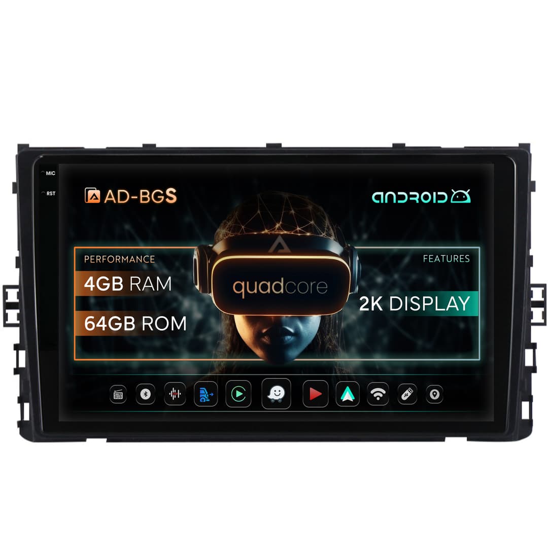 Navigatie 2K Volkswagen T-Cross (2018+), Android, S-Quadcore 4GB RAM + 64GB ROM, 9.5 Inch - AD-BGS90042K+AD-BGRKIT041V3