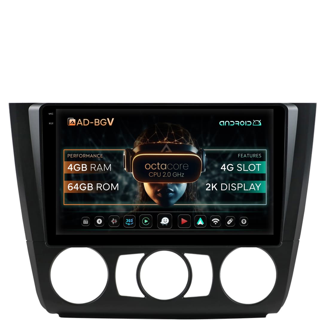 Navigatie BMW Seria 1 E87 (2007-2011), Clima Manuala, Android, V-Octacore 4GB RAM + 64GB ROM, 9.5 Inch - AD-BGV9004+AD-BGRKIT398