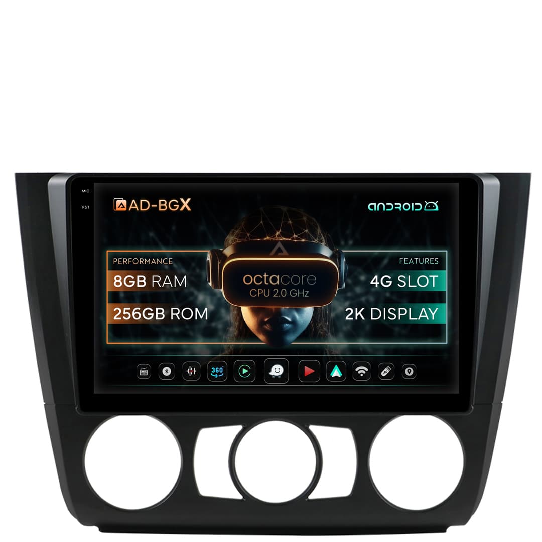 Navigatie BMW Seria 1 E87 (2007-2011), Clima Manuala, Android, X-Octacore 8GB RAM + 256GB ROM, 9.5 Inch - AD-BGX9008+AD-BGRKIT398