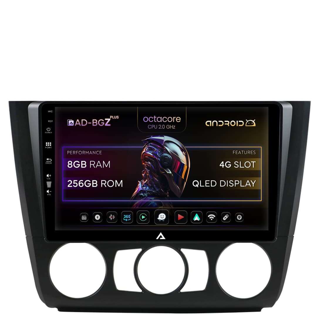 Navigatie BMW Seria 1 E87 (2007-2011), Clima Manuala, Android, Z-Octacore 8GB RAM + 256GB ROM, 9 Inch - AD-BGZ9008+AD-BGRKIT398