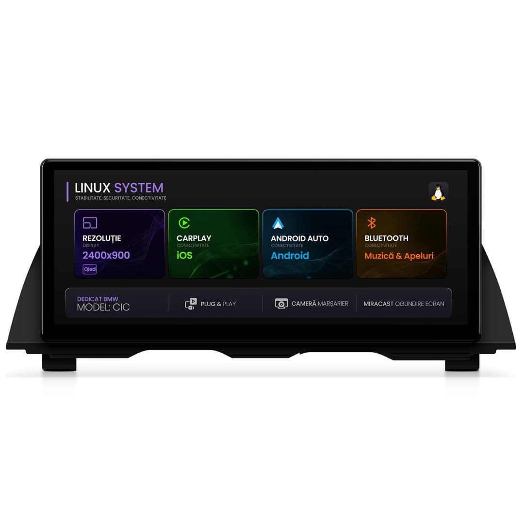 Navigatie BMW Seria 5 F10 F11 (2010-2016), Linux OS OEM, Varianta CIC, CarPlay Android Auto Wireless, MirrorLink, Camera AHD, 12.3 Inch -
