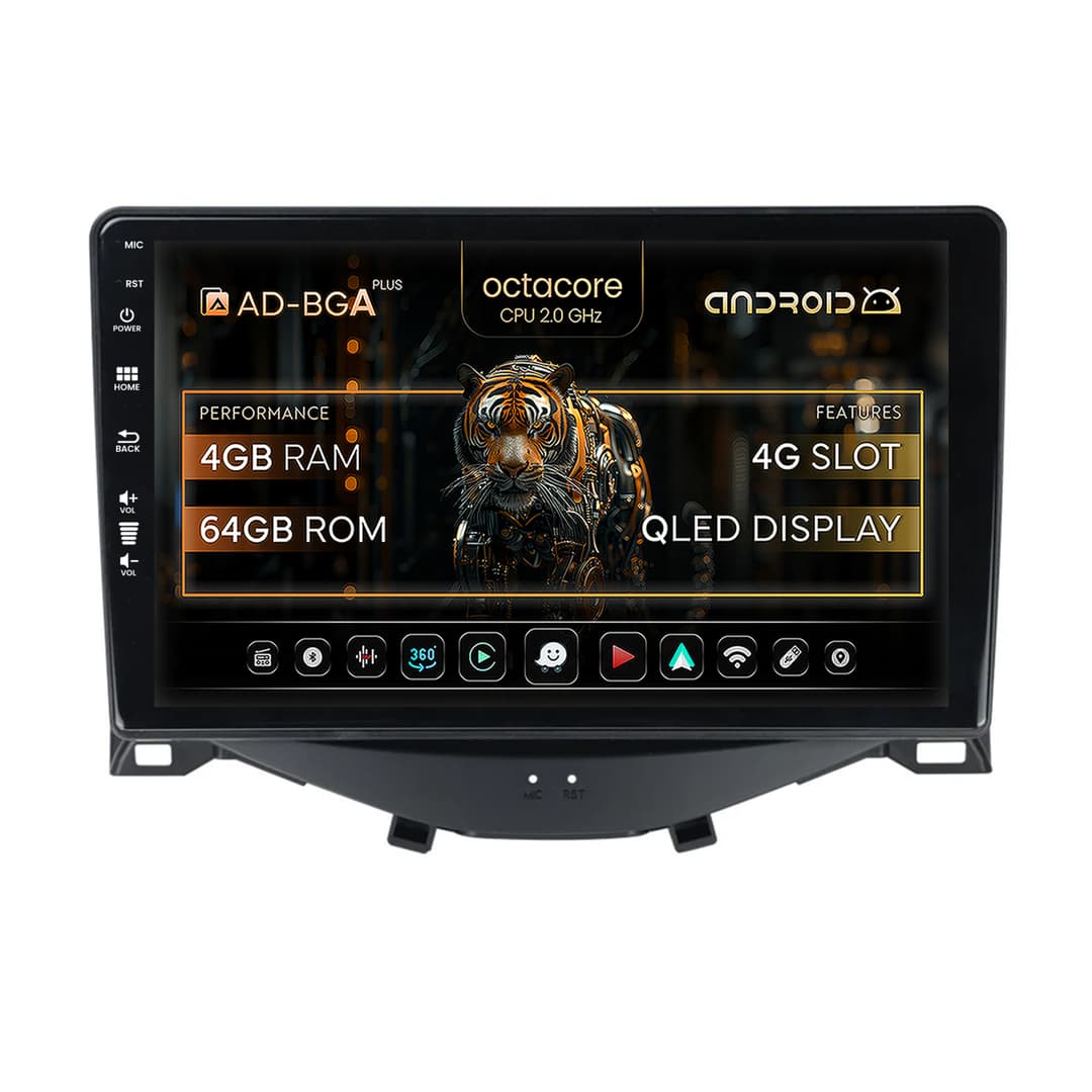 Navigatie Citroen C1 Peugeot 108 Toyota AYGO (2014-2022), Android, A-Octacore 4GB RAM + 64GB ROM, 9 Inch - AD-BGA9004+AD-BGRKIT101