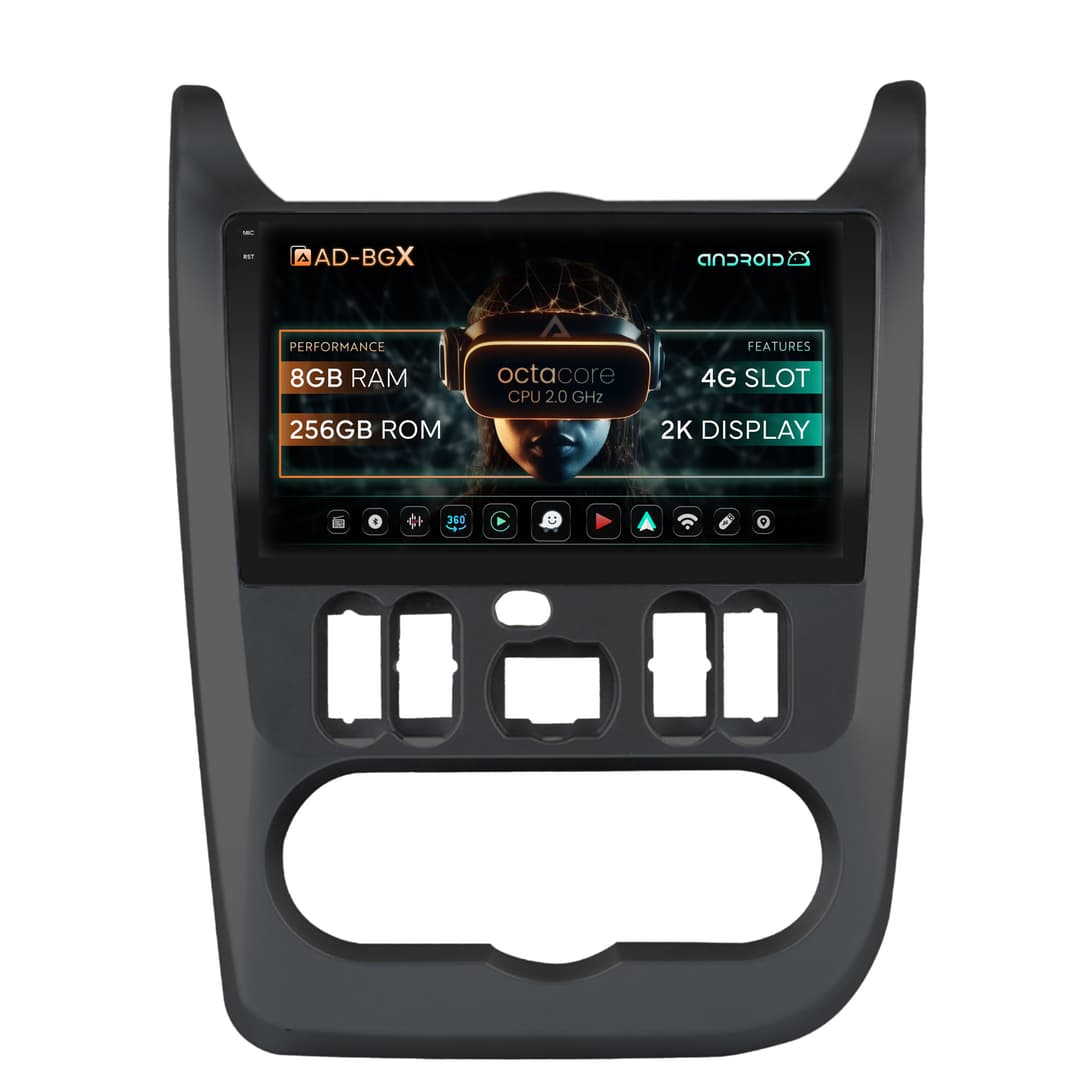 Navigatie Dacia Logan, Duster, Sandero (2009-2013), Android, X-Octacore 8GB RAM + 256GB ROM, 9.5 Inch - AD-BGX9008+AD-BGRKIT367B