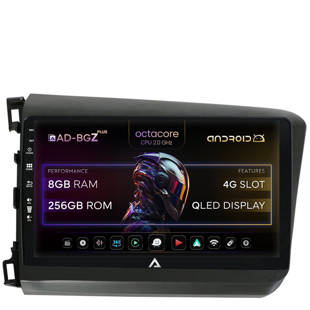 Navigatie Honda Civic (2012-2015), Android, Z-Octacore 8GB RAM + 256GB ROM, 9 Inch - AD-BGZ9008+AD-BGRKIT007
