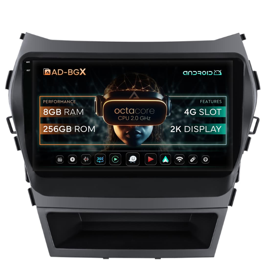 Navigatie Hyundai Santa Fe IX45 (2013-2017), Android, X-Octacore 8GB RAM + 256GB ROM, 9.5 Inch - AD-BGX9008+AD-BGRKIT182