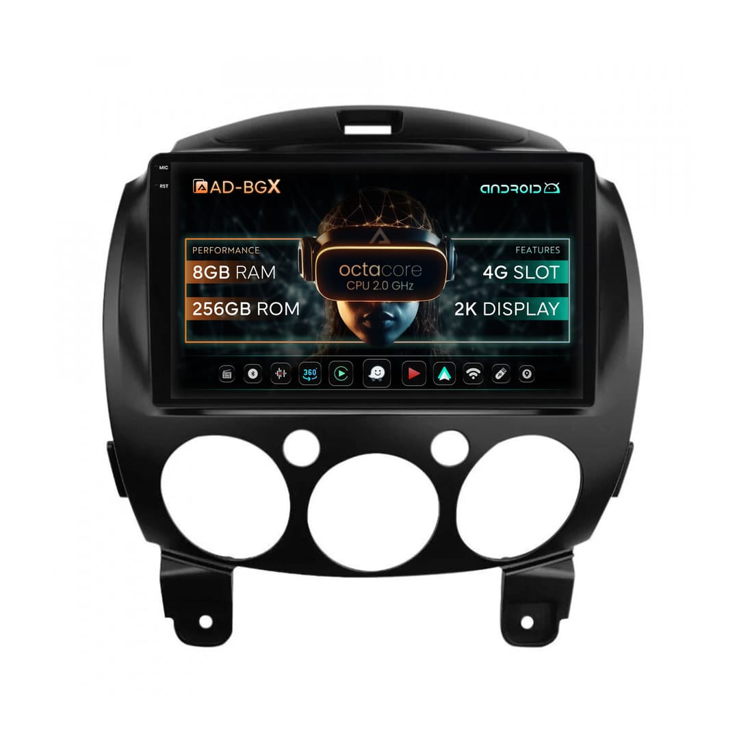 Navigatie Mazda 2 (2007-2014), Android, X-Octacore 8GB RAM + 256GB ROM, 9.5 Inch - AD-BGX9008+AD-BGRKIT325
