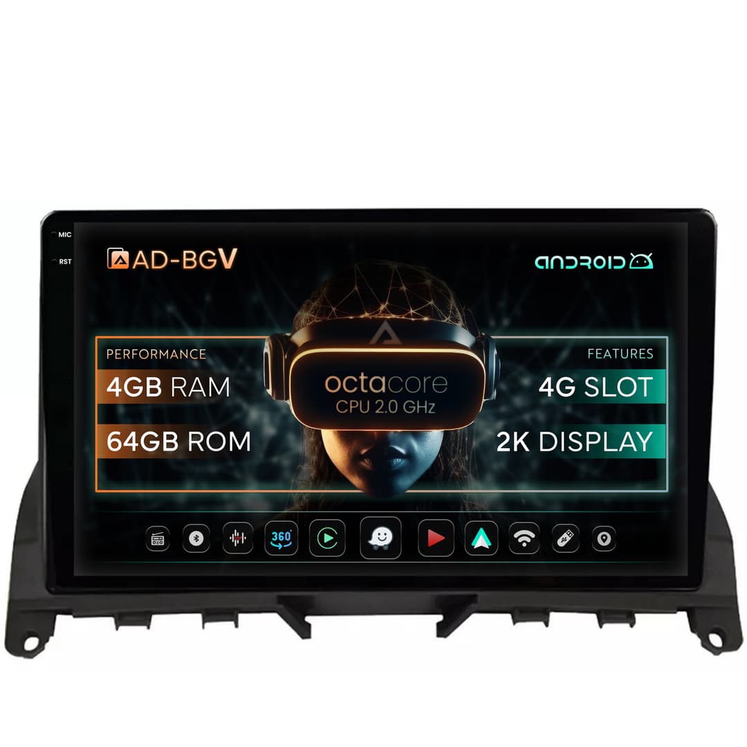 Navigatie Mercedes Benz C-Class W204 (2006-2012), Android, V-Octacore 4GB RAM + 64GB ROM, 9.5 Inch - AD-BGV9004+AD-BGRKIT419
