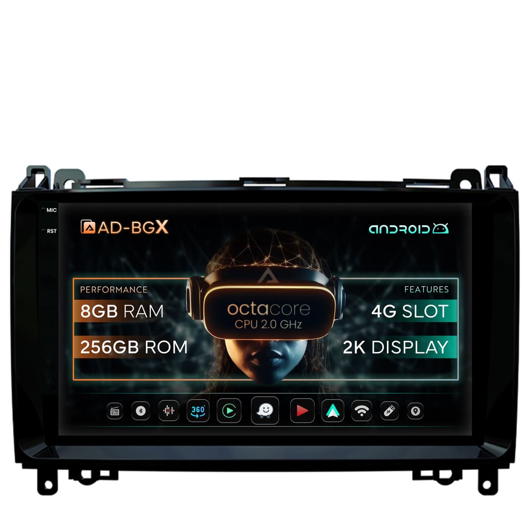 Navigatie Mercedes Benz Sprinter, Viano, Vito, A B Class, Crafter, Android, X-Octacore 8GB RAM + 256GB ROM, 9.5 Inch - AD-BGX9008+AD-BGRKIT407
