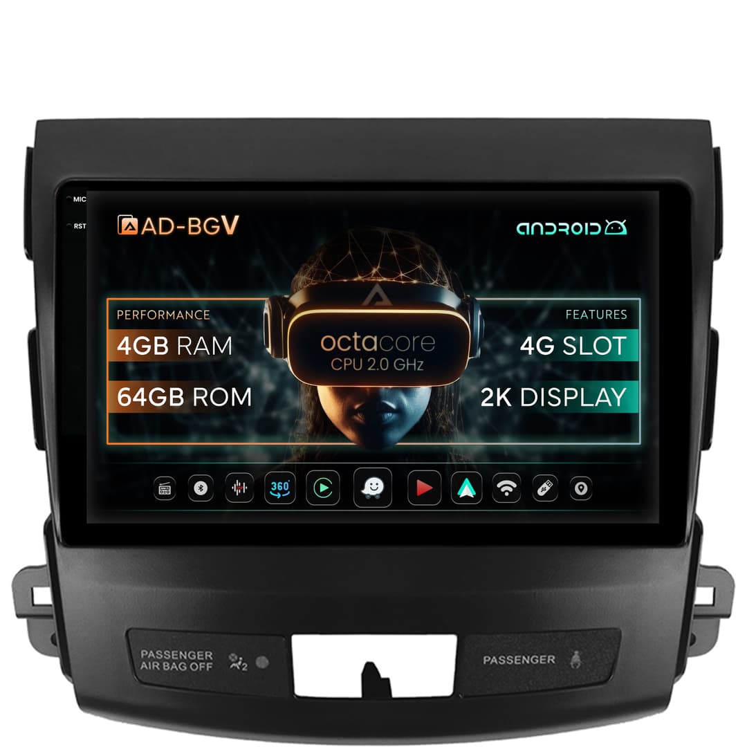 Navigatie Mitsubishi Outlander Peugeot 4007 Citron C-Crosser, Android, V-Octacore 4GB RAM + 64GB ROM, 9.5 Inch - AD-BGV9004+AD-BGRKIT276