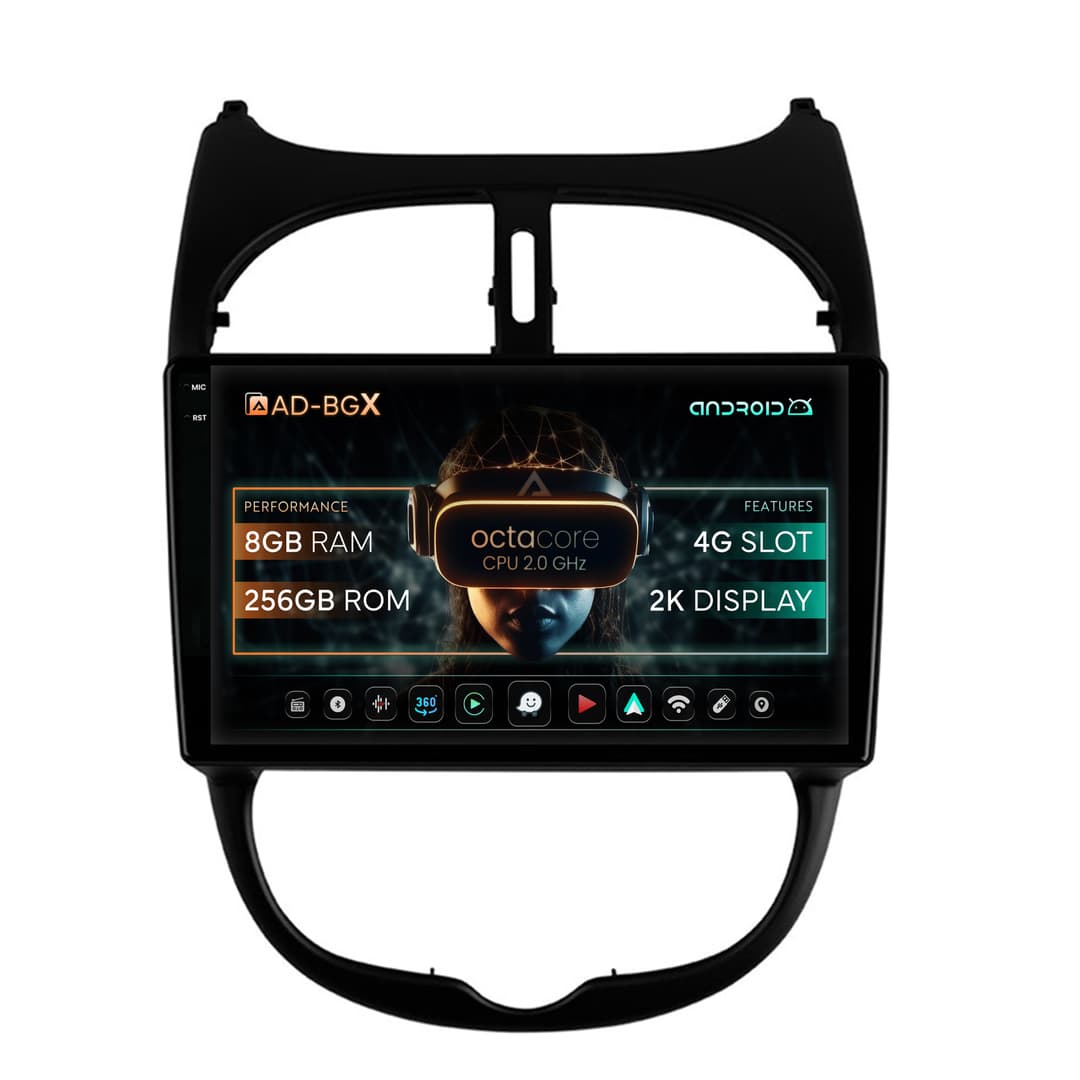 Navigatie Peugeot 206 (1998-2012), Android, X-Octacore 8GB RAM + 256GB ROM, 9.5 Inch - AD-BGX9008+AD-BGRKIT262