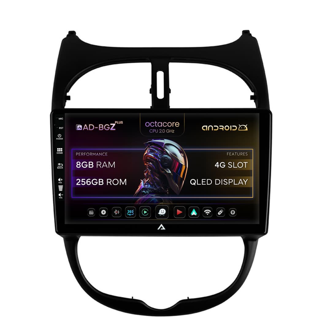 Navigatie Peugeot 206 (1998-2012), Android, Z-Octacore 8GB RAM + 256GB ROM, 9 Inch - AD-BGZ9008+AD-BGRKIT262