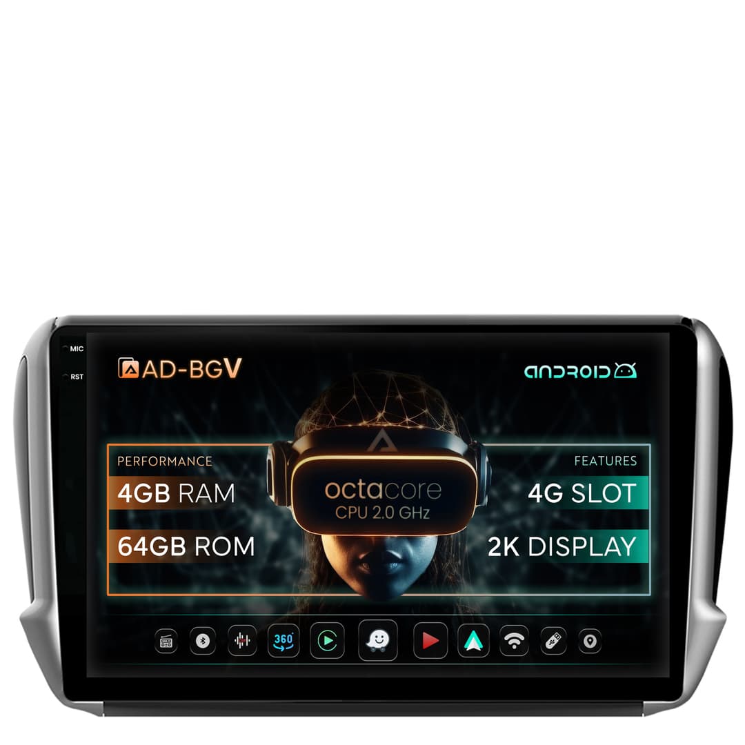 Navigatie Peugeot 208 2008 (2012+), Android, V-Octacore 4GB RAM + 64GB ROM, 10.36 Inch - AD-BGV10004+AD-BGRKIT258