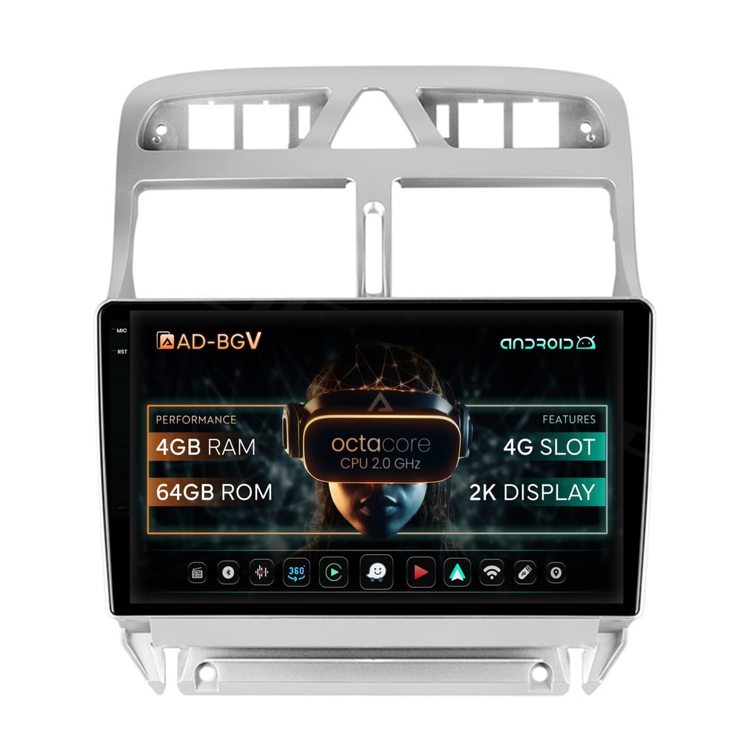 Navigatie Peugeot 307, Android, V-Octacore 4GB RAM + 64GB ROM, 9.5 Inch - AD-BGV9004+AD-BGRKIT266