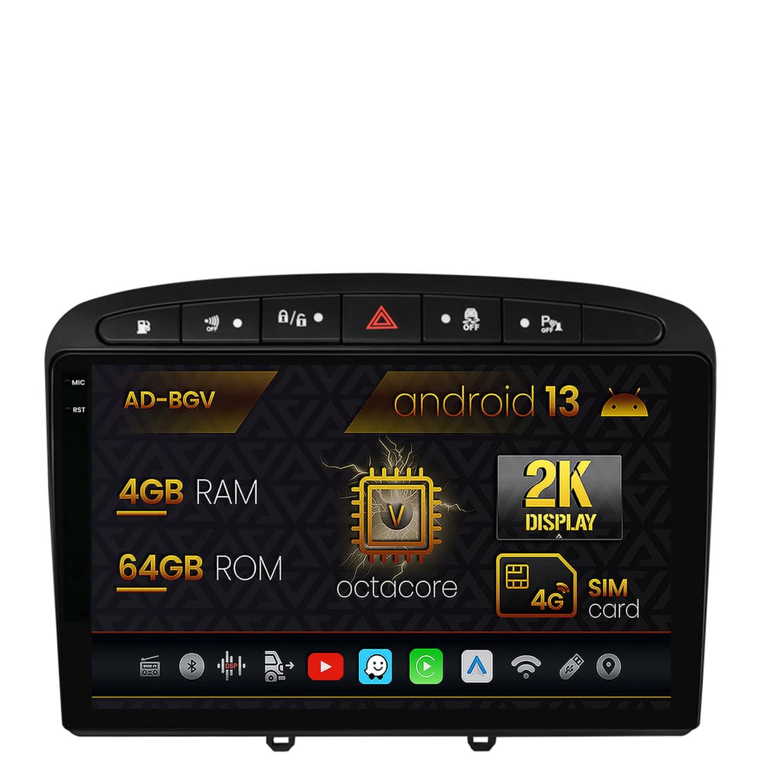 Navigatie Peugeot 308 408 (2008-2013), Android, V-Octacore 4GB RAM + 64GB ROM, 9.5 Inch - AD-BGV9004+AD-BGRKIT265