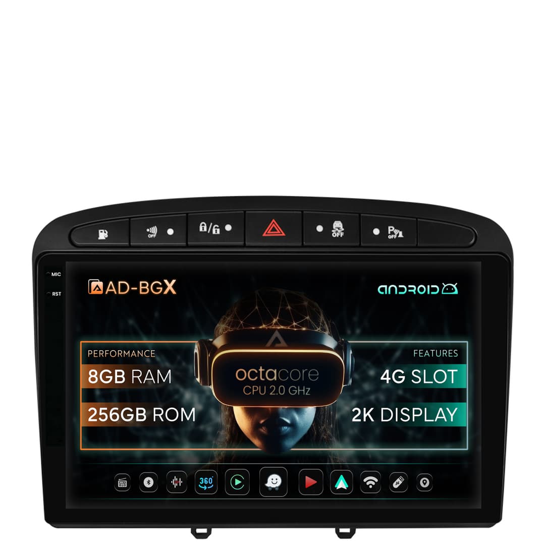Navigatie Peugeot 308 408 (2008-2013), Android, X-Octacore 8GB RAM + 256GB ROM, 9.5 Inch - AD-BGX9008+AD-BGRKIT265