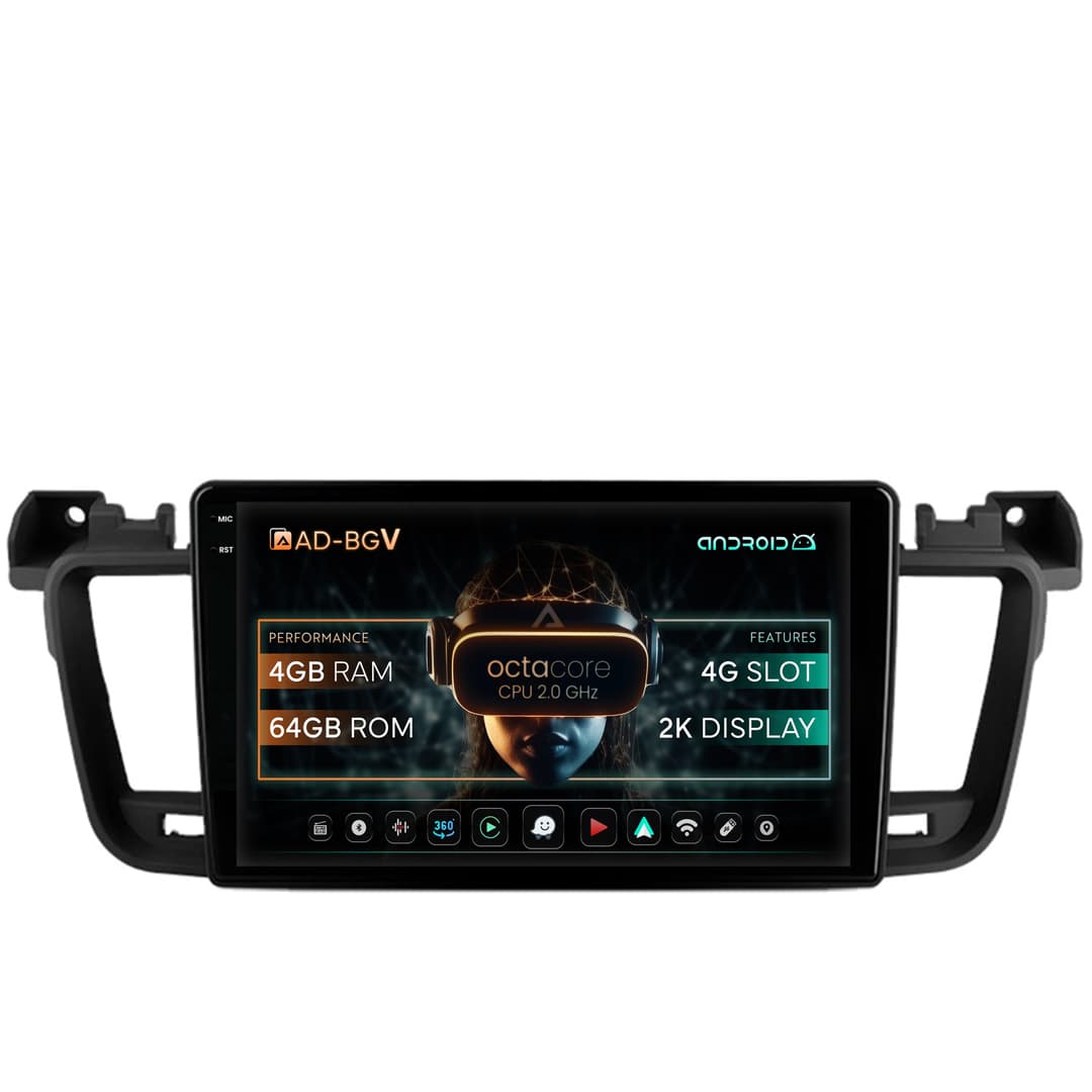 Navigatie Peugeot 508 (2010-2018), Android, V-Octacore 4GB RAM + 64GB ROM, 9.5 Inch - AD-BGV9004+AD-BGRKIT264