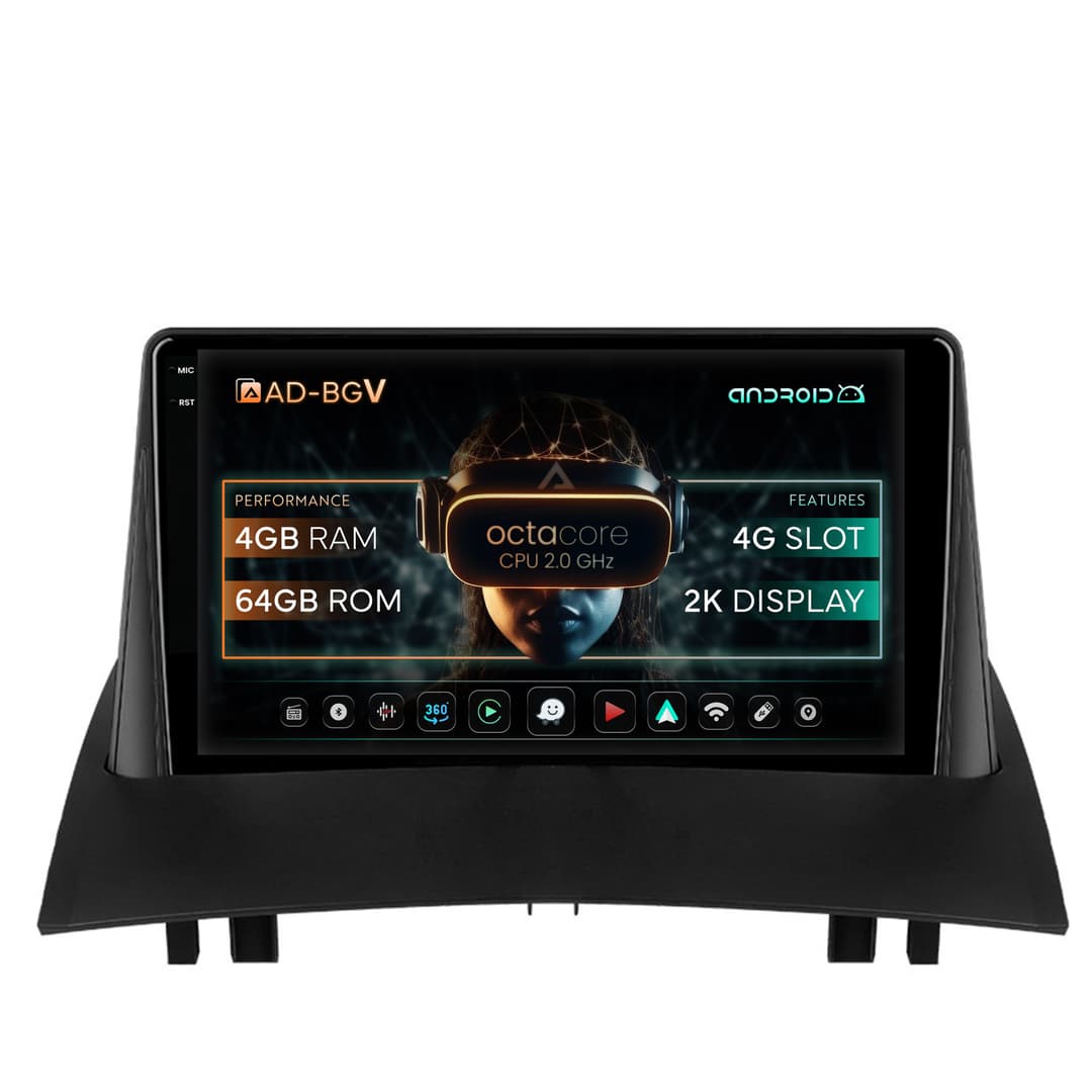 Navigatie Renault Megane 2 (2002-2009), Android, V-Octacore 4GB RAM + 64GB ROM, 9.5 Inch - AD-BGV9004+AD-BGRKIT371