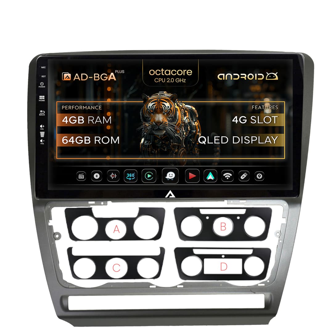 Navigatie Skoda Octavia 2, Android, A-Octacore 4GB RAM + 64GB ROM, 10.1 Inch - AD-BGA10004+AD-BGRKIT048